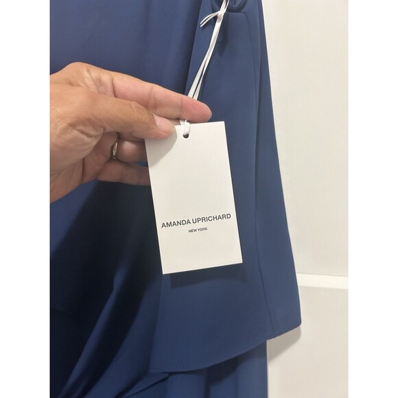 Amanda Uprichard Sleeveless Mini Dress Size Large V Neck Navy Blue Layer Chiffon - Picture 2 of 6